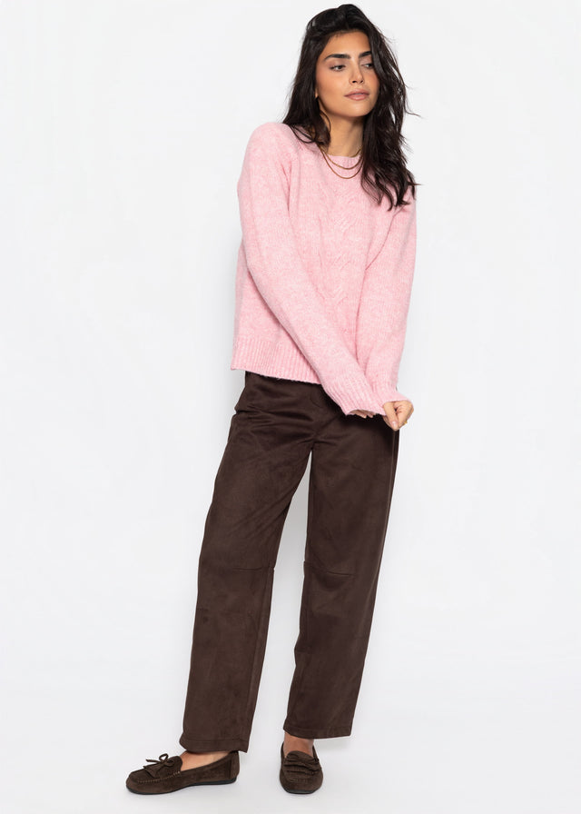 Strickpullover mit Zopfmuster - rosa