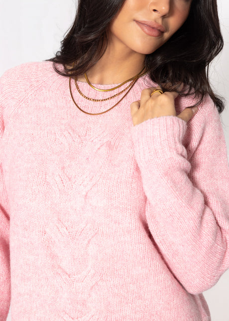 Strickpullover mit Zopfmuster - rosa von SASSYCLASSY