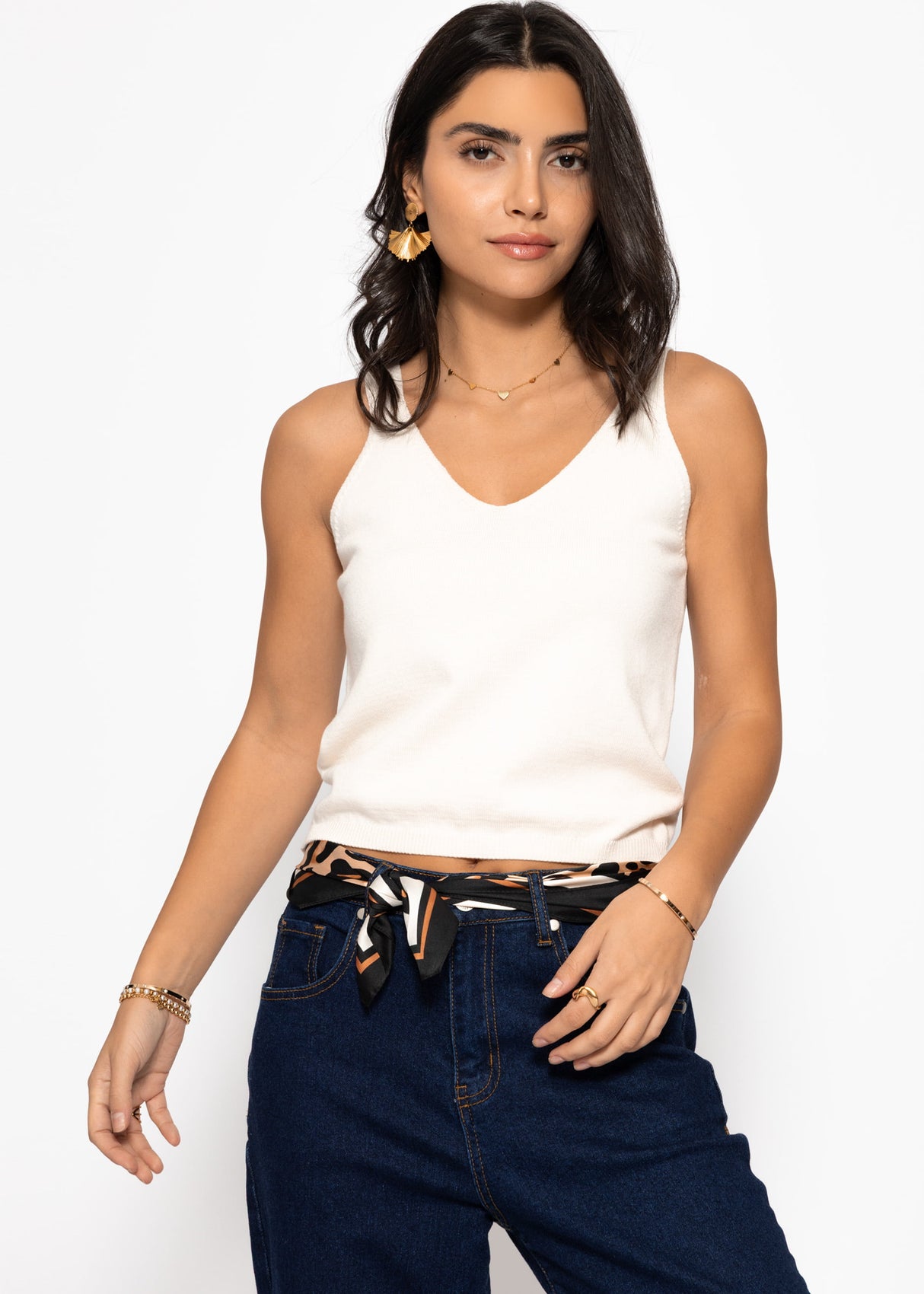 V-neck knit top - off-white