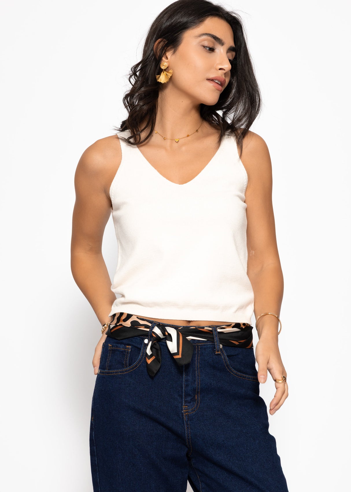V-neck knit top - off-white