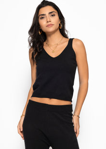 V-neck knitted top - black