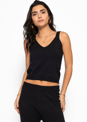 V-neck knitted top - black