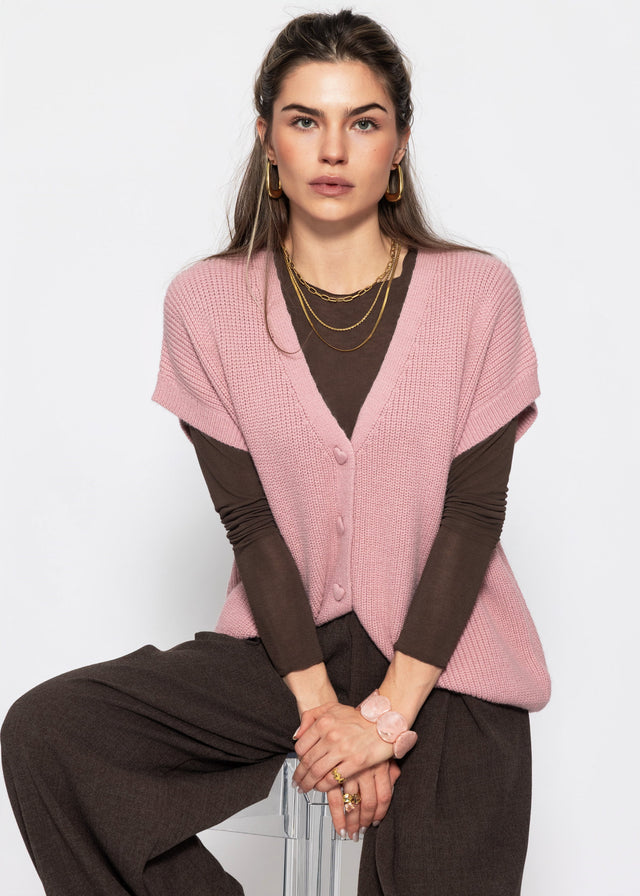 Strickweste mit Herzknöpfen - rosa