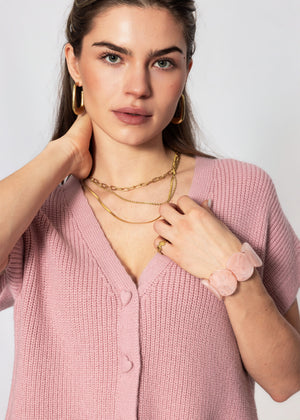 Strickweste mit Herzknöpfen - rosa