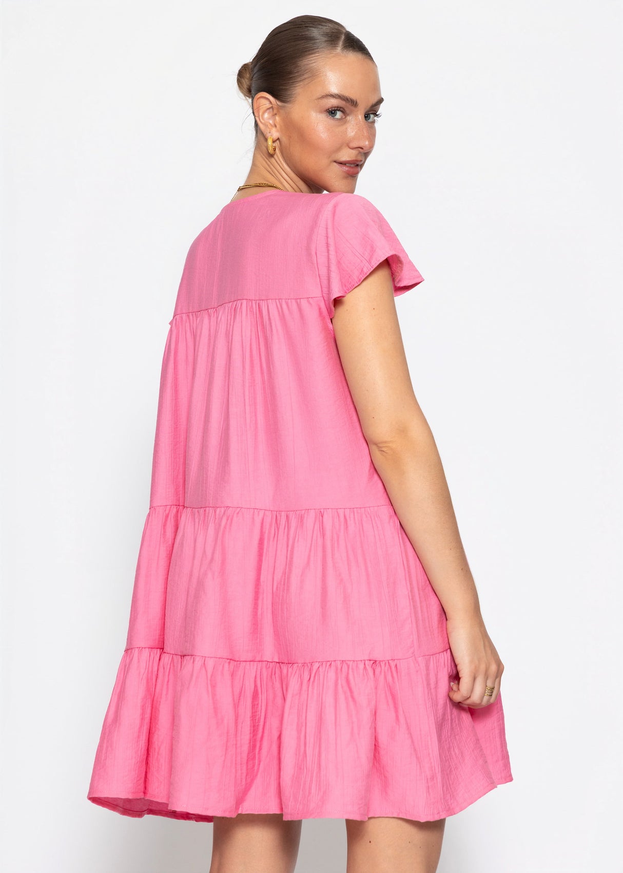 Stufenkleid mit Flügelärmel - pink
