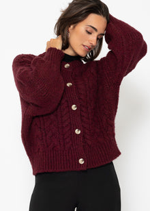 Super fluffy cable-knit cardigan - burgundy