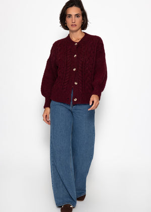 Super fluffy cable-knit cardigan - burgundy