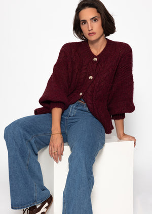 Super fluffy cable-knit cardigan - burgundy