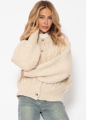 Super fluffy cable-knit cardigan - cream white