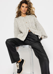 Super fluffy cable-knit cardigan - light grey