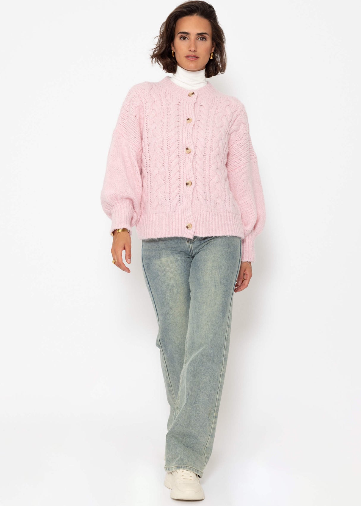Super fluffy cable-knit cardigan - pink