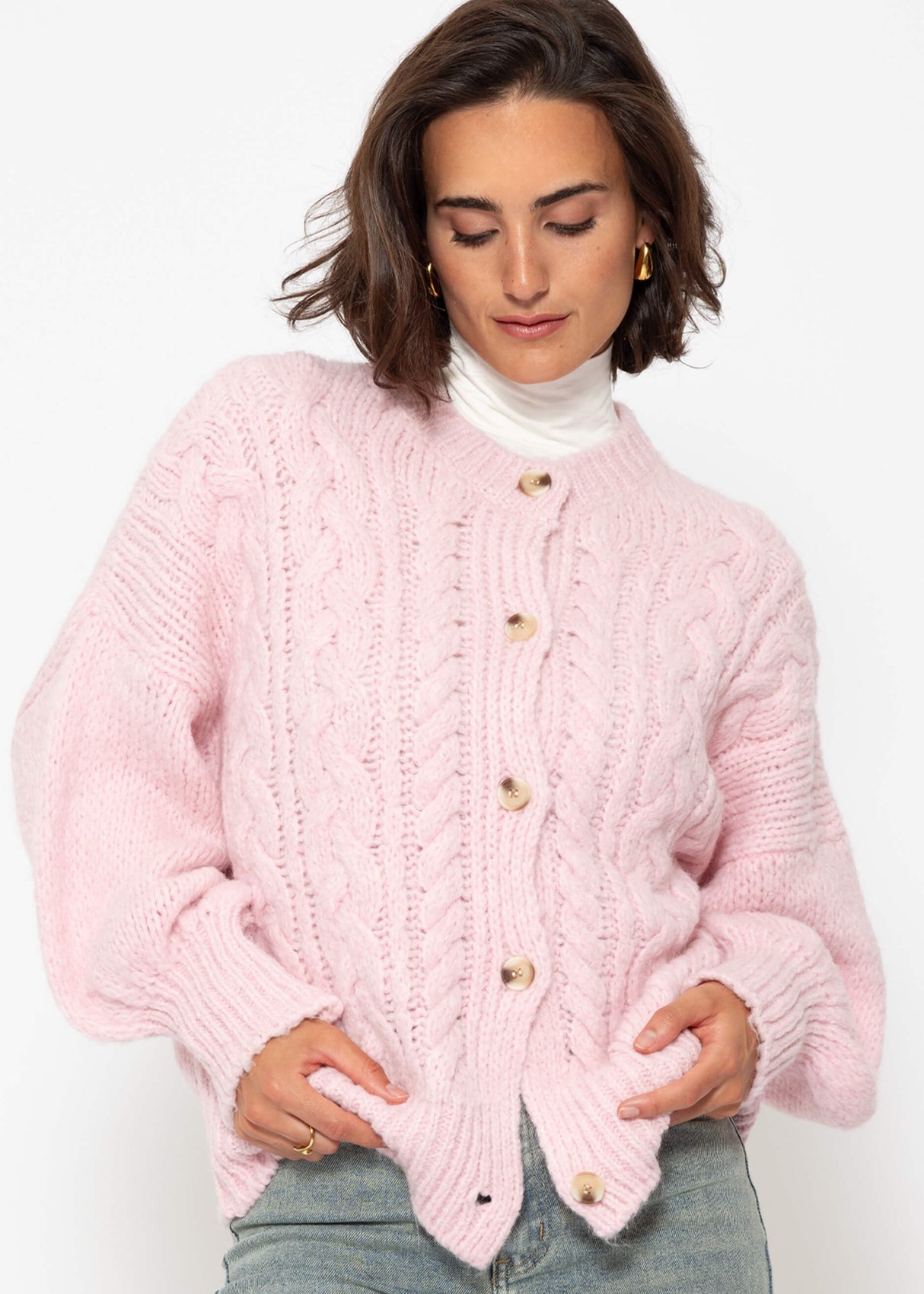 Super fluffy cable-knit cardigan - pink