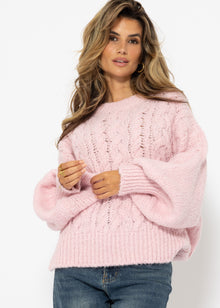 Super fluffy cable-knit sweater - pink