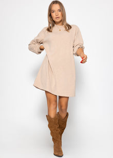 Sweat dress with stand-up collar - beige