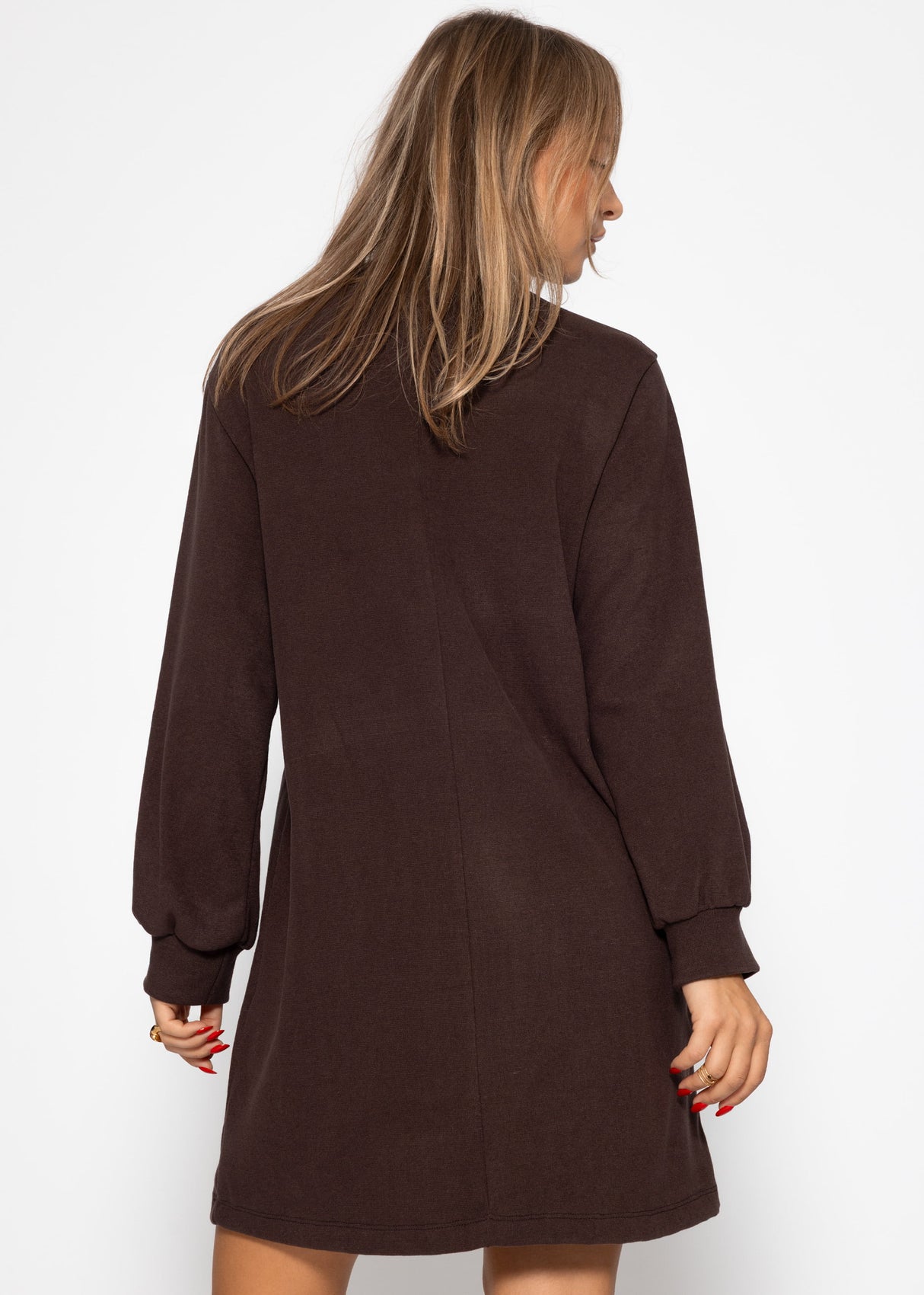 Sweat dress with stand-up collar - brown