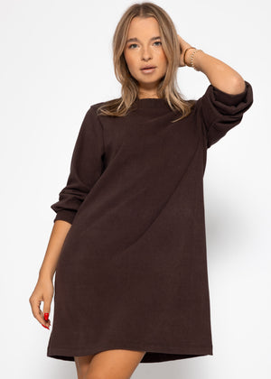 Sweat dress with stand-up collar - brown