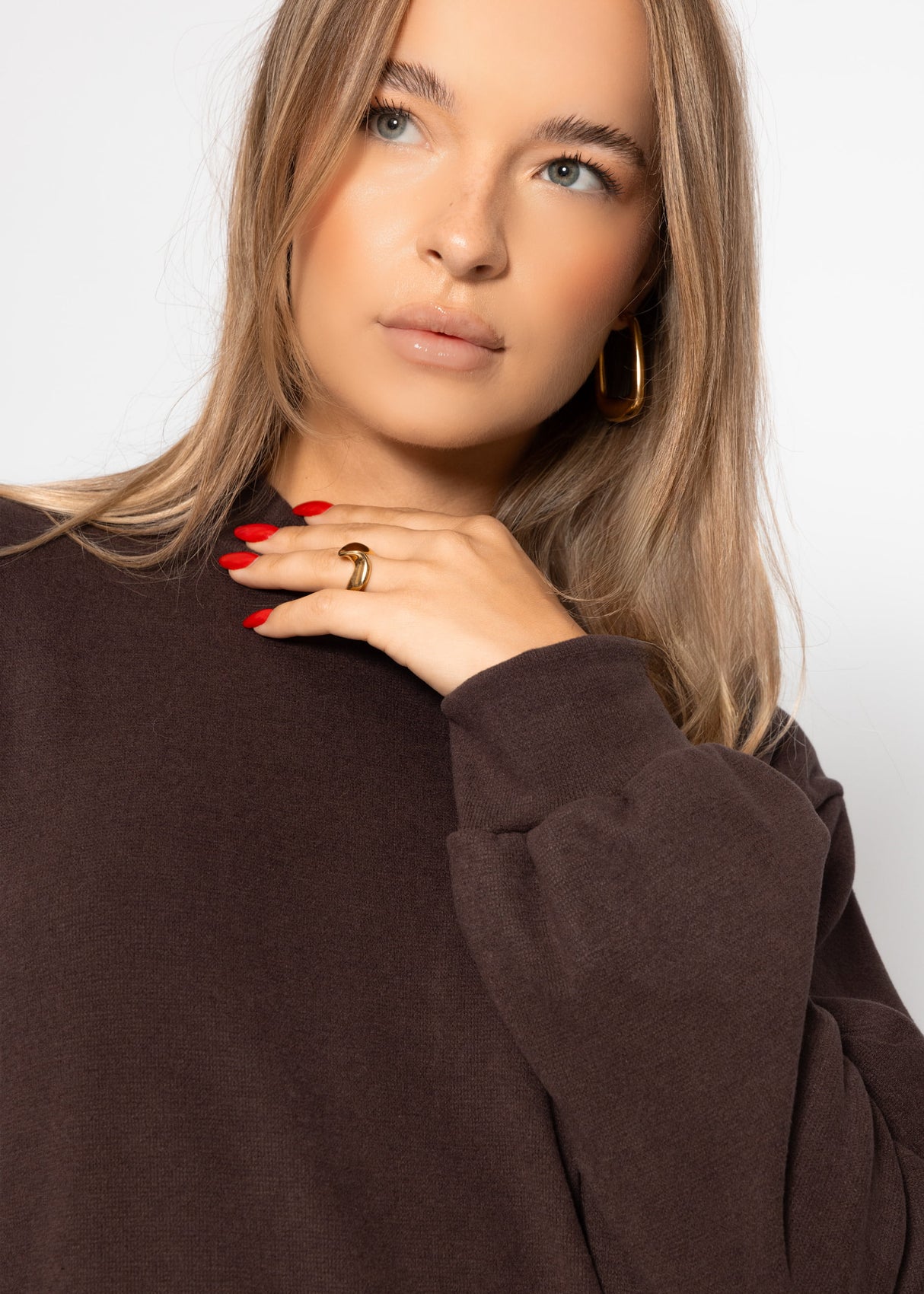 Sweat dress with stand-up collar - brown