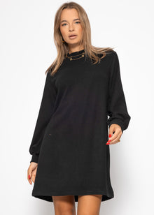 Sweatkleid mit Stehkragen - schwarz