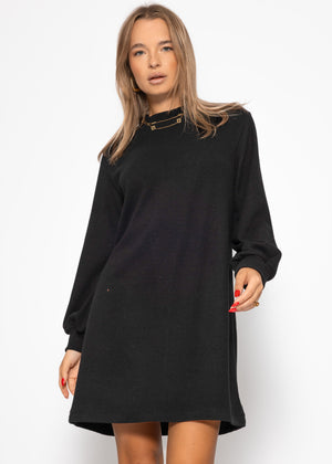 Sweat dress with stand-up collar - black