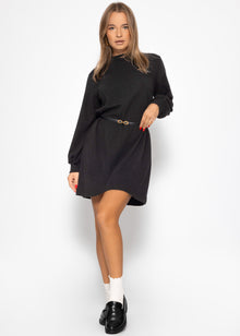 Sweat dress with stand-up collar - black
