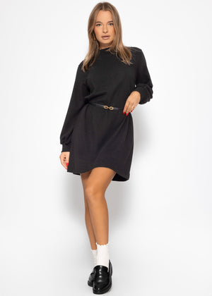 Sweat dress with stand-up collar - black