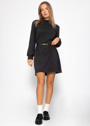 Sweat dress with stand-up collar - black