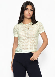 T-Shirt aus floraler Spitze - salbeigrün