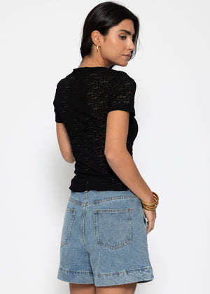 T-shirt made of floral lace - black