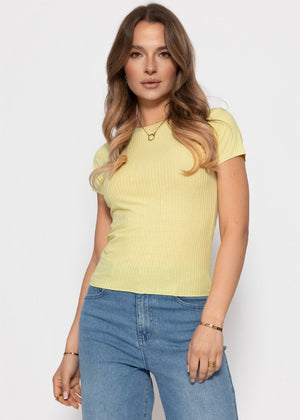 T-Shirt in geripptem Jersey - gelb