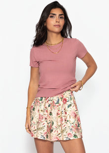 T-Shirt in geripptem Jersey - mauve