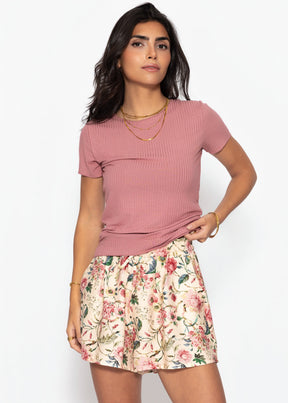 T-Shirt in geripptem Jersey - mauve