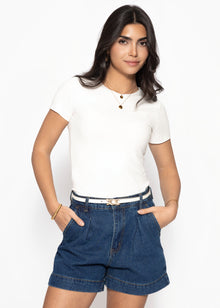 T-Shirt in geripptem Jersey - offwhite