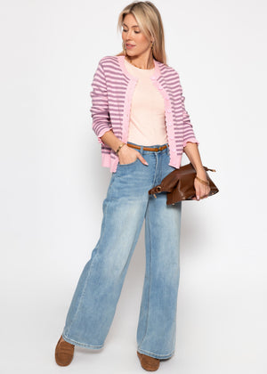 T-Shirt in geripptem Jersey - rosa