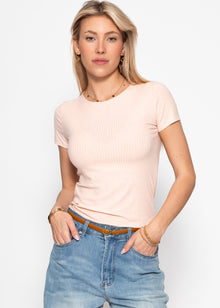 T-Shirt in geripptem Jersey - rosa