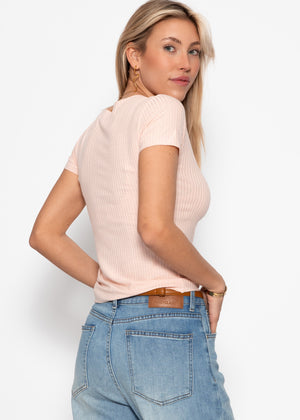 T-Shirt in geripptem Jersey - rosa