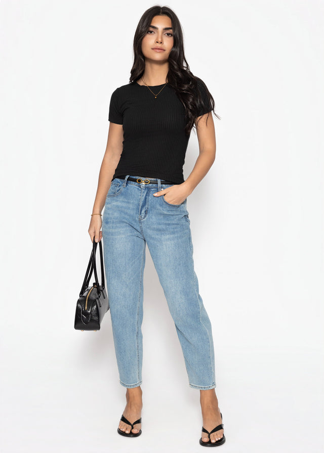 Ribbed jersey T-shirt - black