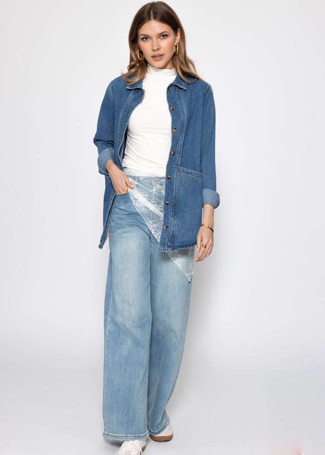 Ribbed T-shirt with funnel neck - off-white