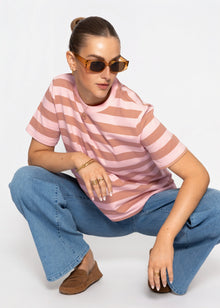 T-Shirt mit Blockstreifen - rosa-braun