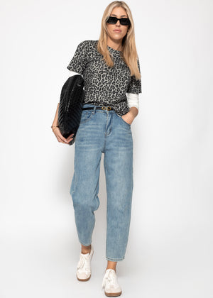 T-Shirt mit Leo-Print - grau