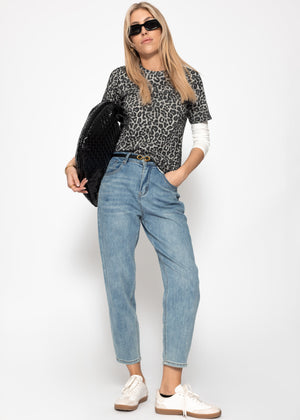 T-Shirt mit Leo-Print - grau