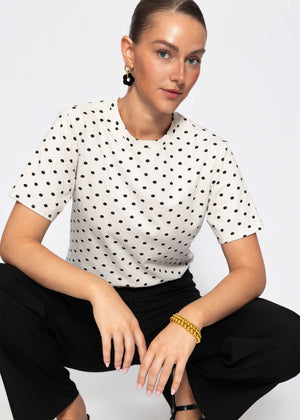 T-Shirt mit Punkte-Print - beige
