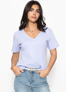 T-Shirt mit V-Ausschnitt - flieder