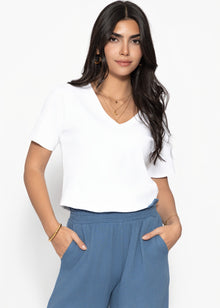 T-Shirt mit V-Ausschnitt - offwhite