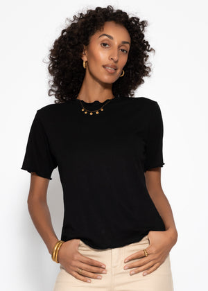 T-Shirt mit Wellenkante - schwarz