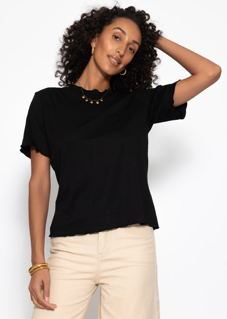 T-Shirt mit Wellenkante - schwarz