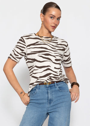 T-Shirt mit Zebra-Print - beige-braun