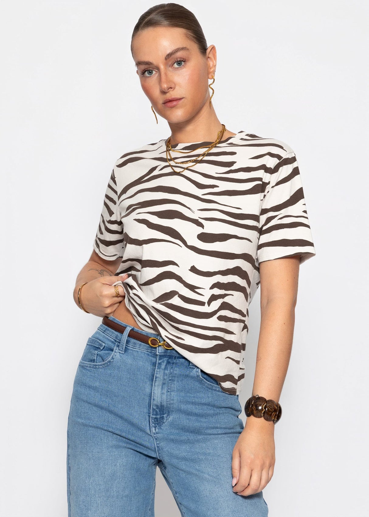 T-Shirt mit Zebra-Print - beige-braun