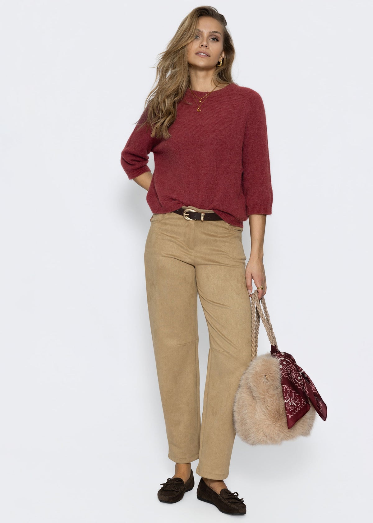 Tall - Barrel-Leg Hose in Wildlederoptik - beige