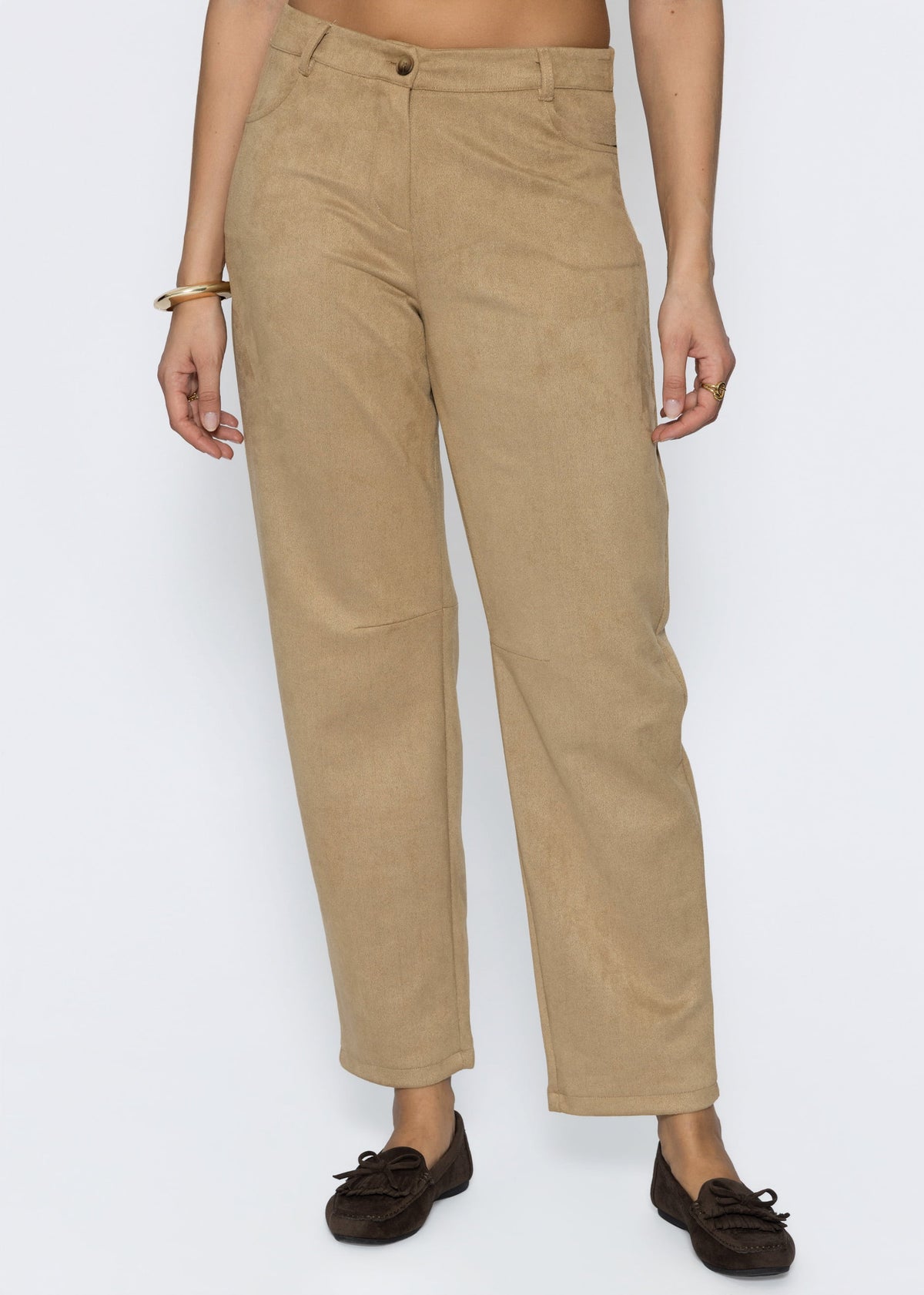 Tall - Barrel-Leg Hose in Wildlederoptik - beige