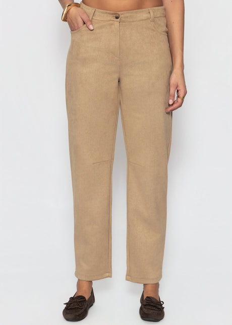 Tall - Barrel-Leg Hose in Wildlederoptik - beige